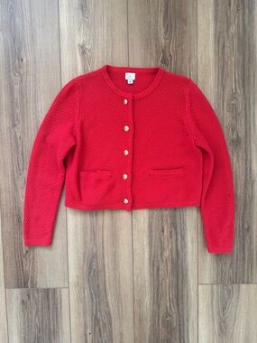 a new day Red Knit Crewneck Cardigan with Gold Button
